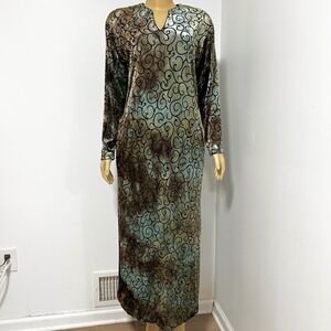 Vtg Ruth Norman Nieman Marcus New York Velvet Swirl Maxi Pullover Robe XS
